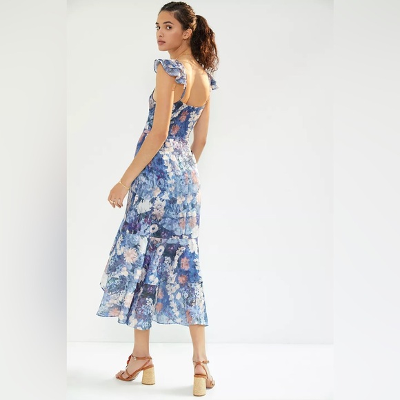 Anthropologie x Hutch Ruffled Midi Dress-  Blue Floral Print - Size 2 - Picture 7 of 10